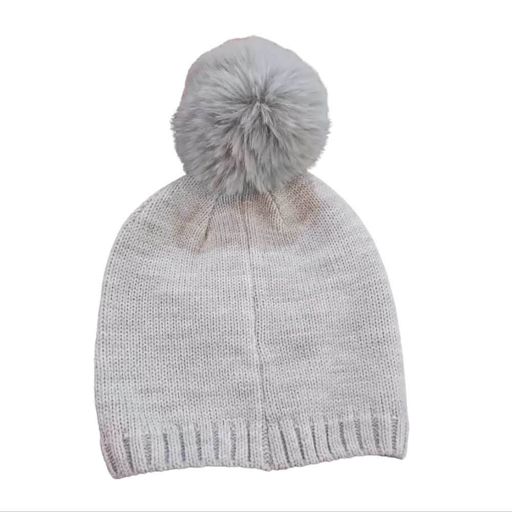 Grey knit pearl‎ beanie hat one size fits all women's